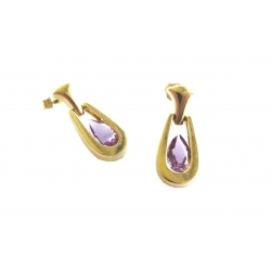 14Kt Yellow Gold Pear Shape Amethyst Door Knocker Earrings (4.30gr)